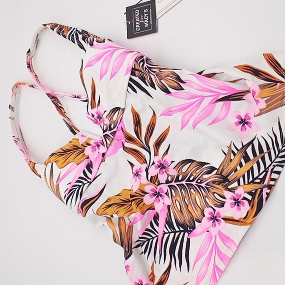 Salt + Cove Tropic Time Printed V-Wire Tankini Top White XS